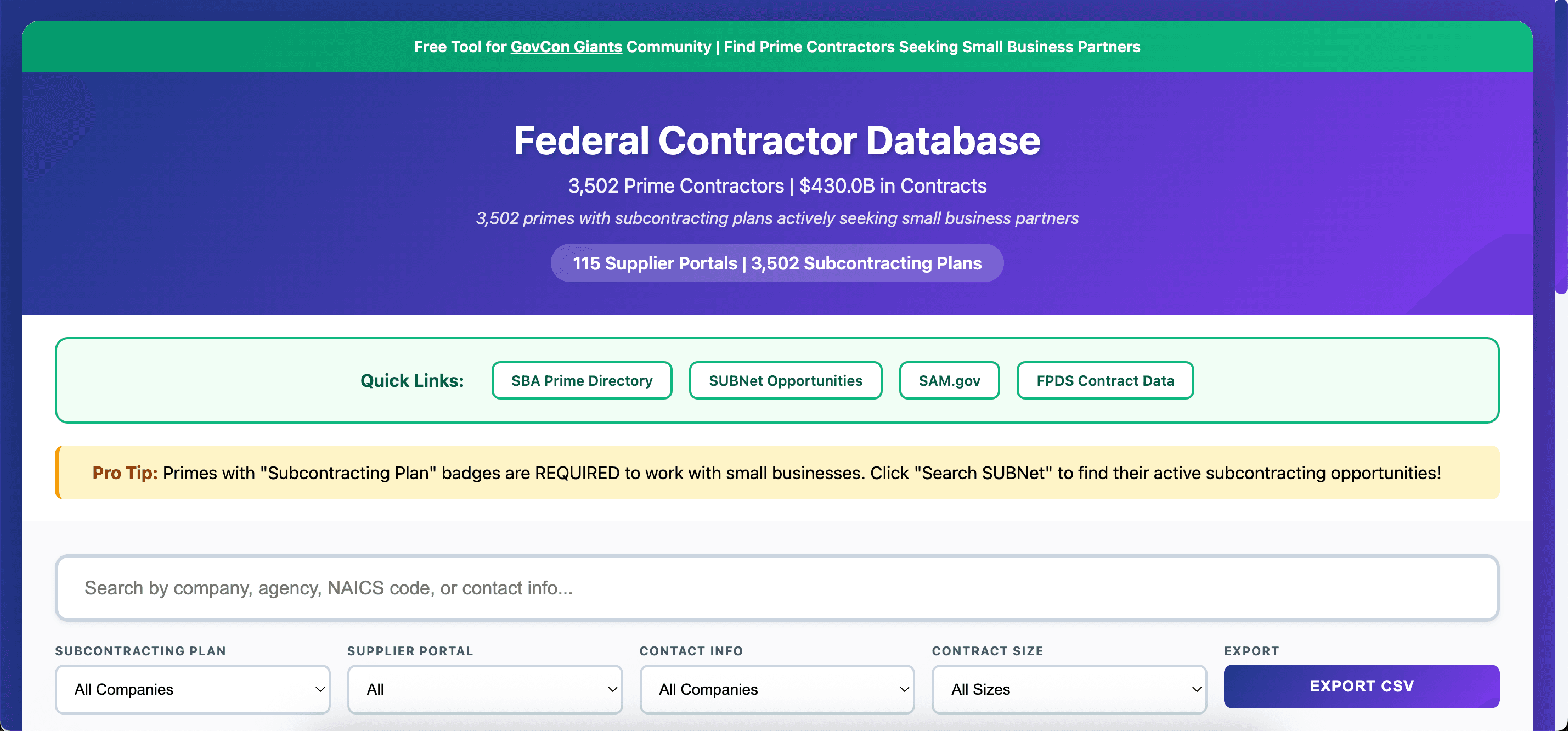Interactive SBLO & Subcontractor Database