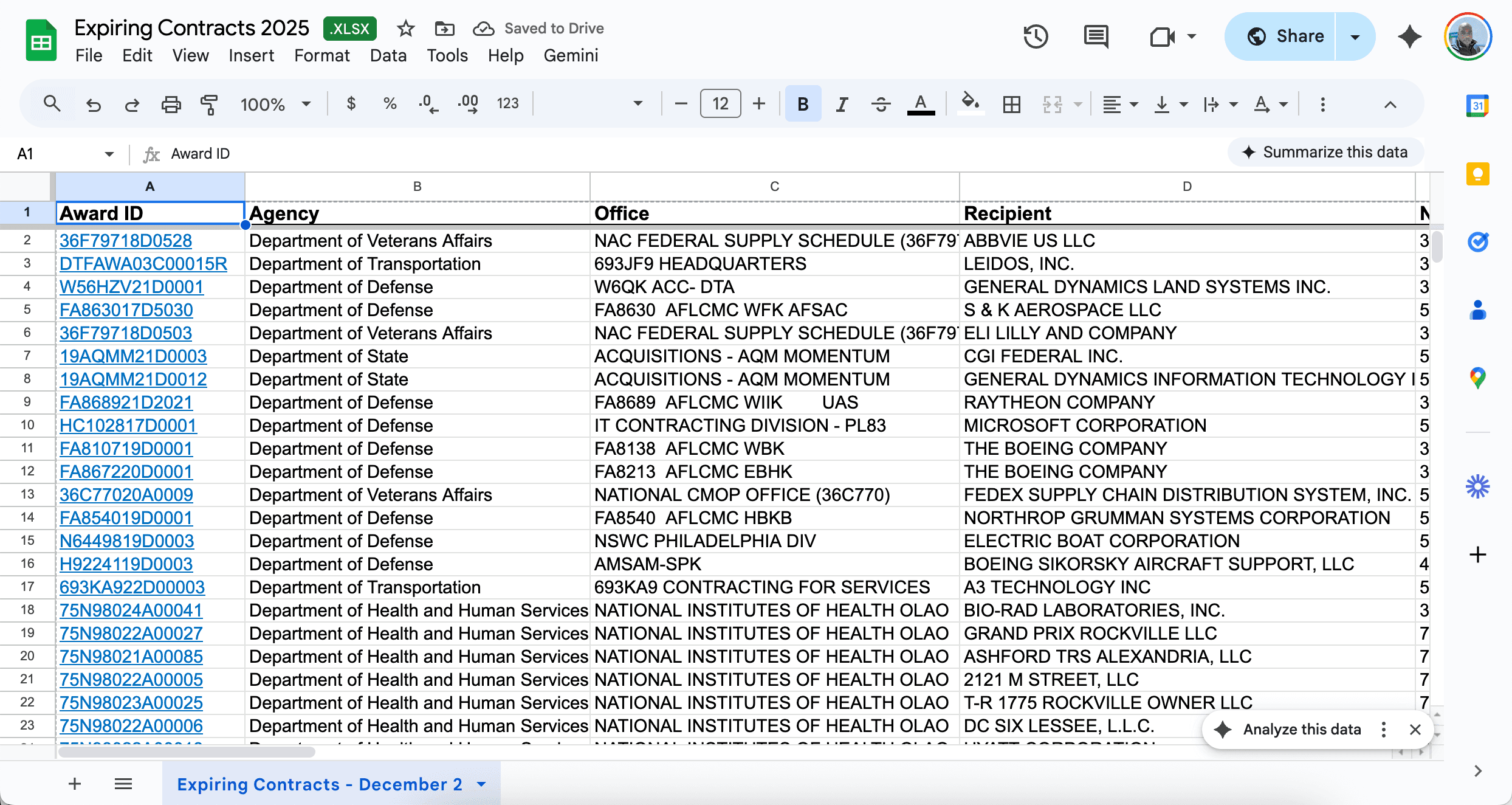 Expiring Contracts CSV